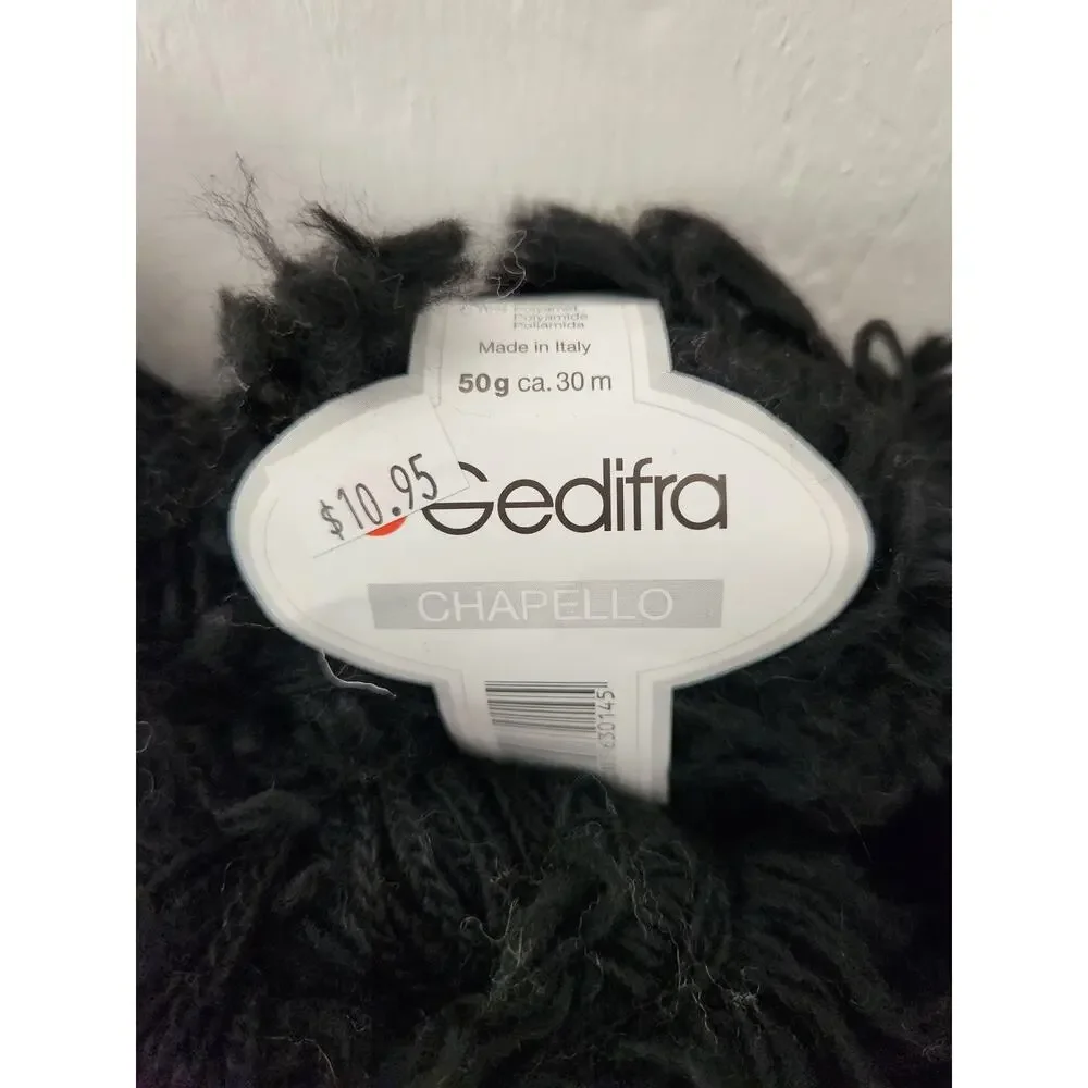 Gedifra Chapello Yarn Lot 12 Skeins Wool Blend Italy Textured Eyelash Yarn Black